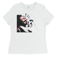 White Original Portrait of Luciano Pavarotti Ladies Tee - StudioElite