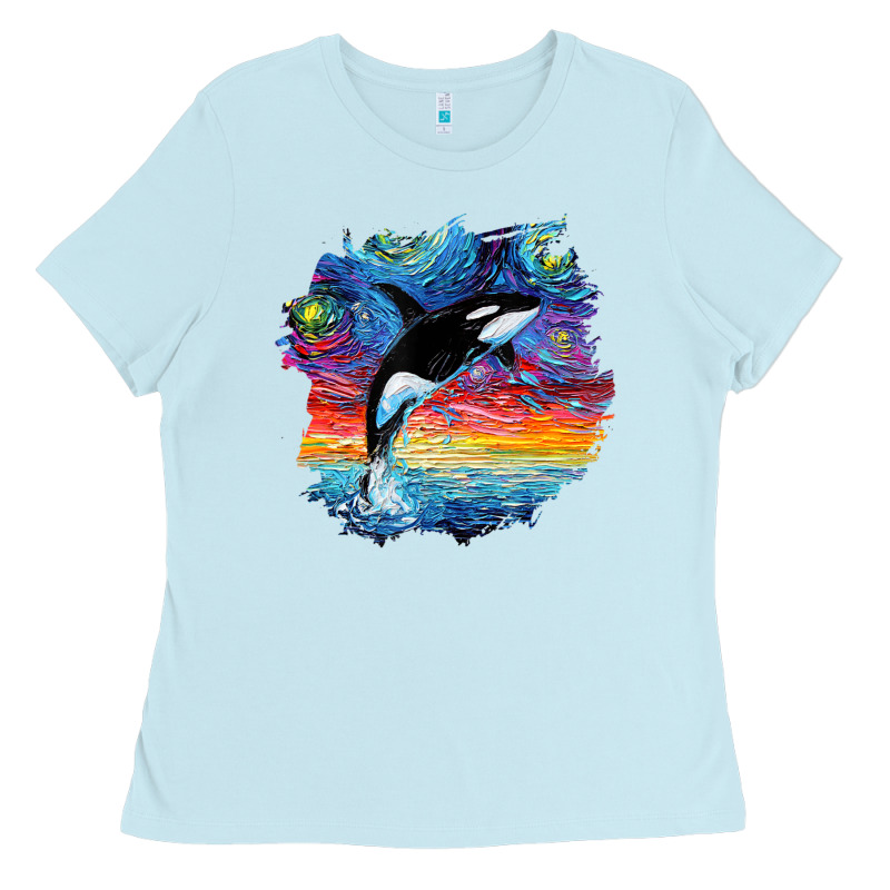 Orca Killer Whale Starry Night Impressionist Dog Art By Aja Ladies Tee by PixelFlow | Teevron