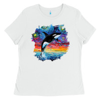 White Orca Killer Whale Starry Night Impressionist Dog Art By Aja Ladies Tee - PixelFlow