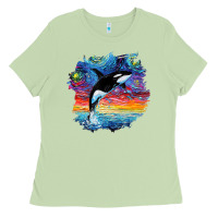Matcha Orca Killer Whale Starry Night Impressionist Dog Art By Aja Ladies Tee - PixelFlow