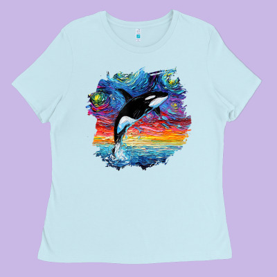 Orca Killer Whale Starry Night Impressionist Dog Art By Aja Ladies Tee Designed By Pixelflow