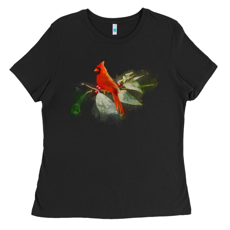 Wild Red Cardinal Bird Long Sleeve Ladies Tee by PixelFlow | Teevron