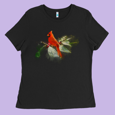 Wild Red Cardinal Bird Long Sleeve Ladies Tee Designed By Pixelflow