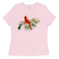Bubblegum Pink wild red cardinal bird long sleeve Ladies Tee - PixelFlow
