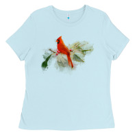 Baby Blue wild red cardinal bird long sleeve Ladies Tee - PixelFlow