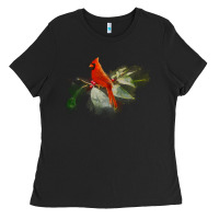 Black wild red cardinal bird long sleeve Ladies Tee - PixelFlow