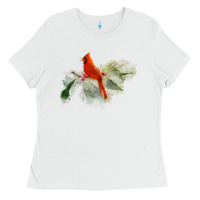 White wild red cardinal bird long sleeve Ladies Tee - PixelFlow
