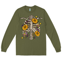 Army Green mardi gras chest sunflowers skeleton Long Sleeve Tee - FaDigitalArtStudio