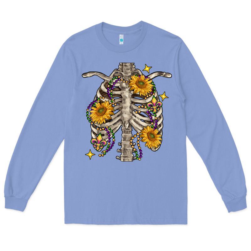 Mardi Gras Chest Sunflowers Skeleton Long Sleeve Tee by FaDigitalArtStudio | Teevron