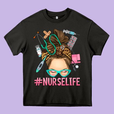 Messy Bun Nurse Life Heavy Core Tee Designed By Ranaportraitstore