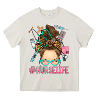 Cream messy bun nurse life Heavy Core Tee - RanaPortraitStore