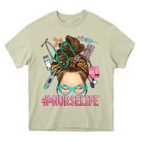 Mossy messy bun nurse life Heavy Core Tee - RanaPortraitStore