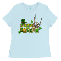 Baby Blue Sham rockin skeleton hand St. Patrick's Ladies Tee - CowGirlArtShop