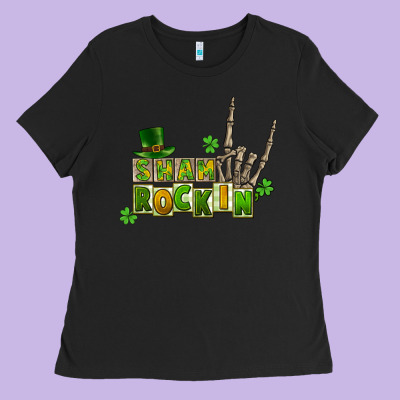 Sham Rockin Skeleton Hand St. Patrick's Ladies Tee Designed By Cowgirlartshop