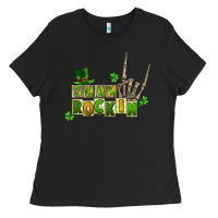 Black Sham rockin skeleton hand St. Patrick's Ladies Tee - CowGirlArtShop
