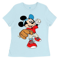 Baby Blue micky-playing-baseball-cartoon-illustration-- Ladies Tee - PixelFlow