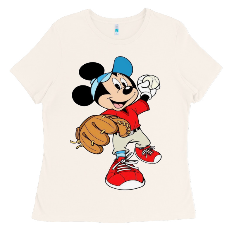 Micky-playing-baseball-cartoon-illustration-- Ladies Tee by PixelFlow | Teevron