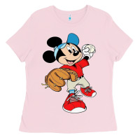 Bubblegum Pink micky-playing-baseball-cartoon-illustration-- Ladies Tee - PixelFlow