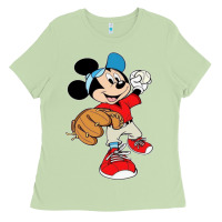 Matcha micky-playing-baseball-cartoon-illustration-- Ladies Tee - PixelFlow