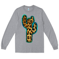 Heather Grey Turquoise Leopard Cactus Long Sleeve Tee - RanaPortraitStore