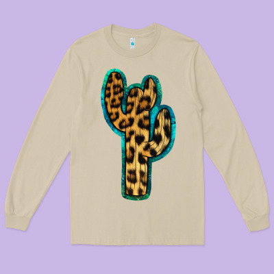 Turquoise Leopard Cactus Long Sleeve Tee Designed By Ranaportraitstore