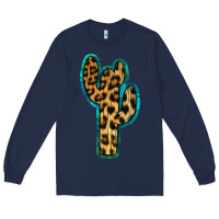 Navy Turquoise Leopard Cactus Long Sleeve Tee - RanaPortraitStore