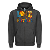 Charcoal Heather love softball Zipper Hoodie - AdoDesignShop