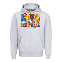 Heather Grey love softball Zipper Hoodie - AdoDesignShop