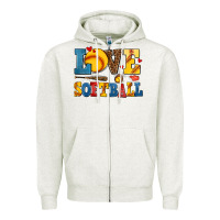 Oatmeal Heather love softball Zipper Hoodie - AdoDesignShop