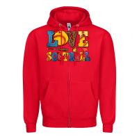Red love softball Zipper Hoodie - AdoDesignShop