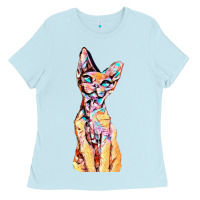 Baby Blue Colorful Cat Ladies Tee - PixelFlow