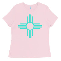 Bubblegum Pink New Mexico Zia Sun in Turquoise Blue Ladies Tee - PixelFlow