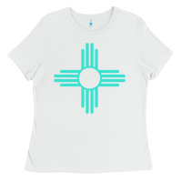 White New Mexico Zia Sun in Turquoise Blue Ladies Tee - PixelFlow