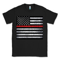 Black thin red line American flag metal floor Classic Tee - Artiststas