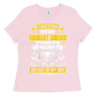 Bubblegum Pink forklift operator get out of my way forklift driver t shirt Ladies Tee - SnappyArt