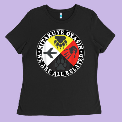 Native American Medicine Wheel, Mitakuye Oyasin T Shirt Ladies Tee Designed By Snappyart