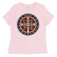 Bubblegum Pink Saint Benedict Medal 1 Ladies Tee - SnappyArt