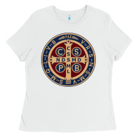 White Saint Benedict Medal 1 Ladies Tee - SnappyArt