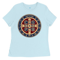 Baby Blue Saint Benedict Medal 1 Ladies Tee - SnappyArt