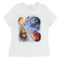 White Fluffy Kitten Shoot Laser Rainbow Space Galaxy, Cat Gifts Ladies Tee - SnappyArt