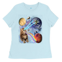 Baby Blue Fluffy Kitten Shoot Laser Rainbow Space Galaxy, Cat Gifts Ladies Tee - SnappyArt