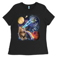 Black Fluffy Kitten Shoot Laser Rainbow Space Galaxy, Cat Gifts Ladies Tee - SnappyArt