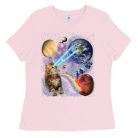 Bubblegum Pink Fluffy Kitten Shoot Laser Rainbow Space Galaxy, Cat Gifts Ladies Tee - SnappyArt