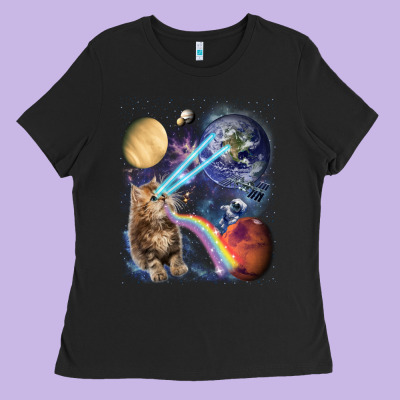 Fluffy Kitten Shoot Laser Rainbow Space Galaxy, Cat Gifts Ladies Tee Designed By Snappyart