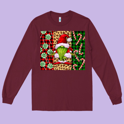Green Christmas Gnome Long Sleeve Tee Designed By Fadigitalartstudio