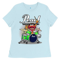 Baby Blue ANIMAL DRUMMER PEARL DRUMS Ladies Tee - FloraArt