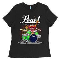 Black ANIMAL DRUMMER PEARL DRUMS Ladies Tee - FloraArt