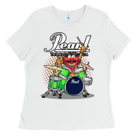 White ANIMAL DRUMMER PEARL DRUMS Ladies Tee - FloraArt