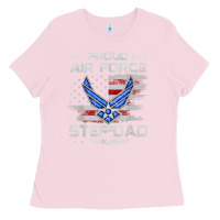 Bubblegum Pink proud air force step dad veteran vintage flag veterans day t shirt Ladies Tee - FloraArt