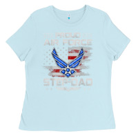 Baby Blue proud air force step dad veteran vintage flag veterans day t shirt Ladies Tee - FloraArt